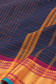 Navy Blue Handloom Chettinad Cotton Saree 10077301