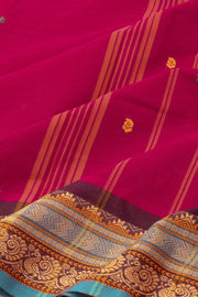 Magenta Pink Handloom Chettinad Cotton Saree Without Blouse 10077308