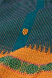 Peacock Blue Handloom Chettinad Cotton Saree 10077325