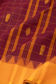 Dark Brown Handloom Chettinad Cotton Saree 10077330