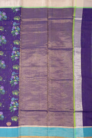Blue Floral Motifs Chanderi Printed Silk Cotton Saree 10077356
