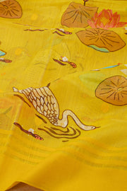 Yellow Chanderi Printed Silk Cotton Saree 10077359