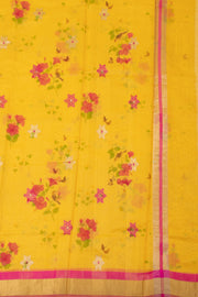 Yellow Floral Motifs Chanderi Printed Silk Cotton Saree 10077374