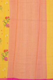 Yellow Floral Motifs Chanderi Printed Silk Cotton Saree 10077380