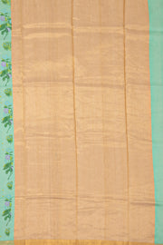 Light Teal Blue Chanderi Printed Silk Cotton Saree 10077383