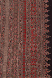 Brown Ajrakh Printed Mulmul Cotton Saree With Floral Border 10077402