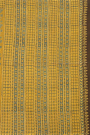 Yellow Ajrakh Printed Mulmul Cotton Saree 10077407