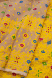 Yellow Handloom Jamdani Cotton Saree 10077527