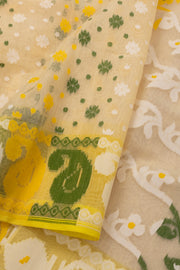 Yellow Handloom Jamdani Cotton Saree 10077529