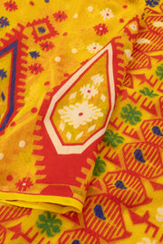 Bright Yellow Handloom Jamdani Cotton Saree 10077531