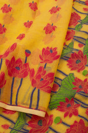 Yellow Handloom Jamdani Cotton Saree with Floral Motifs 10077532