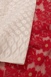 White Handloom Jamdani Cotton Saree with Floral Motifs 10077534