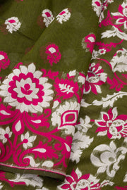 Olive Green Handloom Jamdani Cotton Saree 10077535