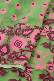 Pista Green Handloom Jamdani Cotton Saree with Floral Motifs 10077536