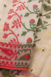 Cream Handloom Jamdani Cotton Saree With Floral Motifs 10077543