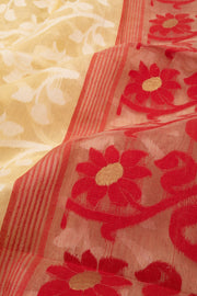 Light Gold Handloom Jamdani Cotton Saree With Floral Motifs 10077546