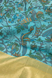 Blue Printed Maheshwari Silk Cotton Saree 10077563