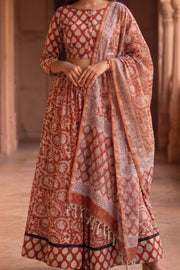 Maroon Hand Block Printed Chaniya Choli With Kota Doria Dupatta 10066336