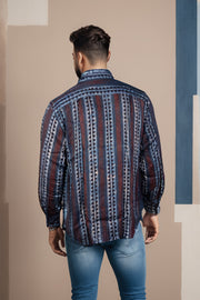 Blue Full Sleeve Jahota Print Modal Silk Mens Shirt 10074382