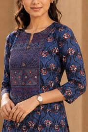 Blue Hand Block Printed Cotton Kurta 10077667