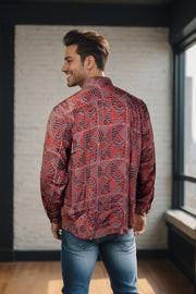  Brown Full Sleeve Jahota Print Modal Silk Mens Shirt10074379