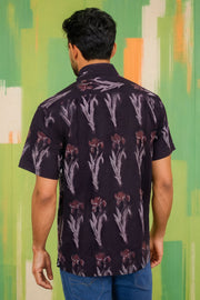 Black Half Sleeve Jahota Printed Cotton Mens Shirt 10074321
