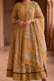 Mustard Yellow Hand Block Printed Chaniya Choli With Kota Doria Dupatta 10066332