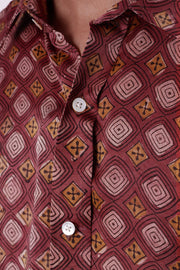 Brown Full Sleeve Vanaspathi Print Modal Silk Mens Shirt 10074066