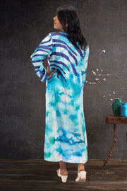 Blue Printed Vegan Charmeuse Silk Dress 10074049