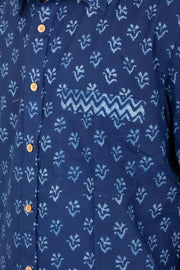 Indigo Handblock Print Pre-Washed Pure Cotton Shirt 10074612