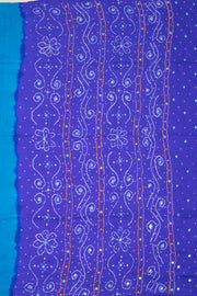 Peacock Blue Bandhani Mulberry Silk Saree 10076910