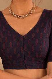 Maroon Indigo Hand Block Printed Cotton Blouse 10078140