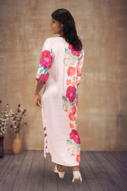 Peach Printed Vegan Charmeuse Silk Dress 10074056