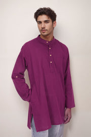 Purple Full Sleeve Slub Cotton Solid Style Men's Kurta 10074256