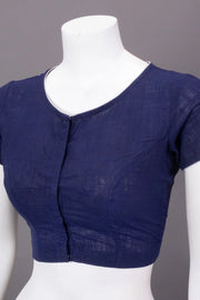 Blue Handcrafted Slub Cotton Solid Style Blouse 10073185