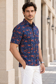 Blue Half Sleeve Jahota Printed Cotton Mens Shirt 10074318