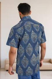 Blue Half Sleeve Ajrakh Printed Cotton Mens Shirt 10072987