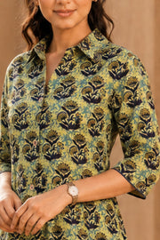 Green Hand Block Printed Cotton Dress 10077645