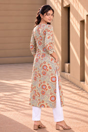 Mint Green Hand Block Printed Cotton Kurta 10077682