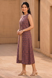 Peach Embroidered  Cotton Dress with Jacket 10077633