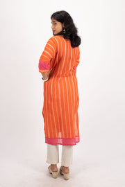 Orange Handcrafted Dhaniakhali Cotton Kurta 10073990