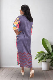 Grey Printed Vegan Charmeuse Silk Dress 10073753