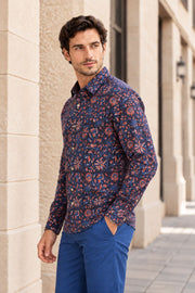 Blue Full Sleeve Jahota Printed Cotton Mens Shirt 10073159