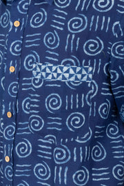 Indigo Handblock Print Pre-Washed Pure Cotton Shirt 10074613