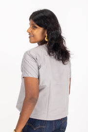 Grey Chinese Collar Cotton  Crop Top  10068104