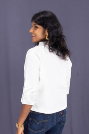 White Shawl Neck Cotton Crop Top 10068100