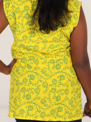 Yellow Hand block Printed Women Sleevless Shirt 10077179