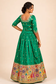 Green Handcrafted Paithani Lehenga - 10064745