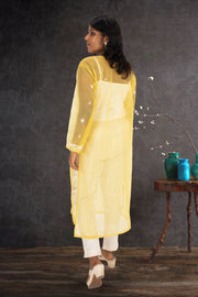Yellow Chikankari Embroidery Organza Kurta 10074387
