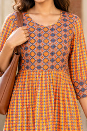 Orange Printed Cotton Kurta 10075950